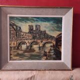 Vintage French oil painting on canvas of Paris, signed Lendais