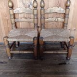 Pair of low bobbin turned wood chairs