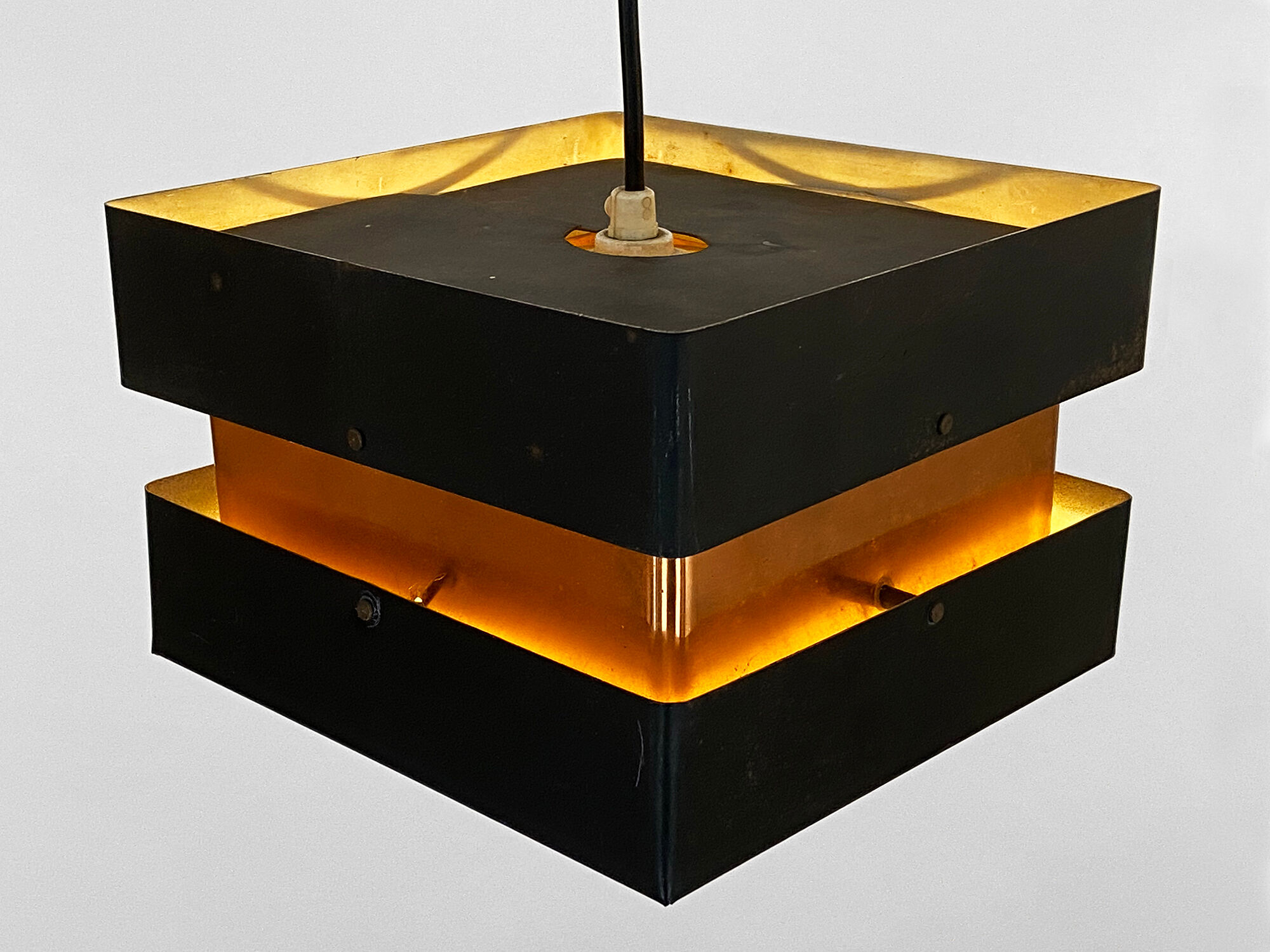 Pendant light in copper and black metal. denmark 1960s