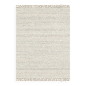 Minimalist Handmade Area Rug in Ivory. Hand-Knotted Wool and Bamboo Carpet