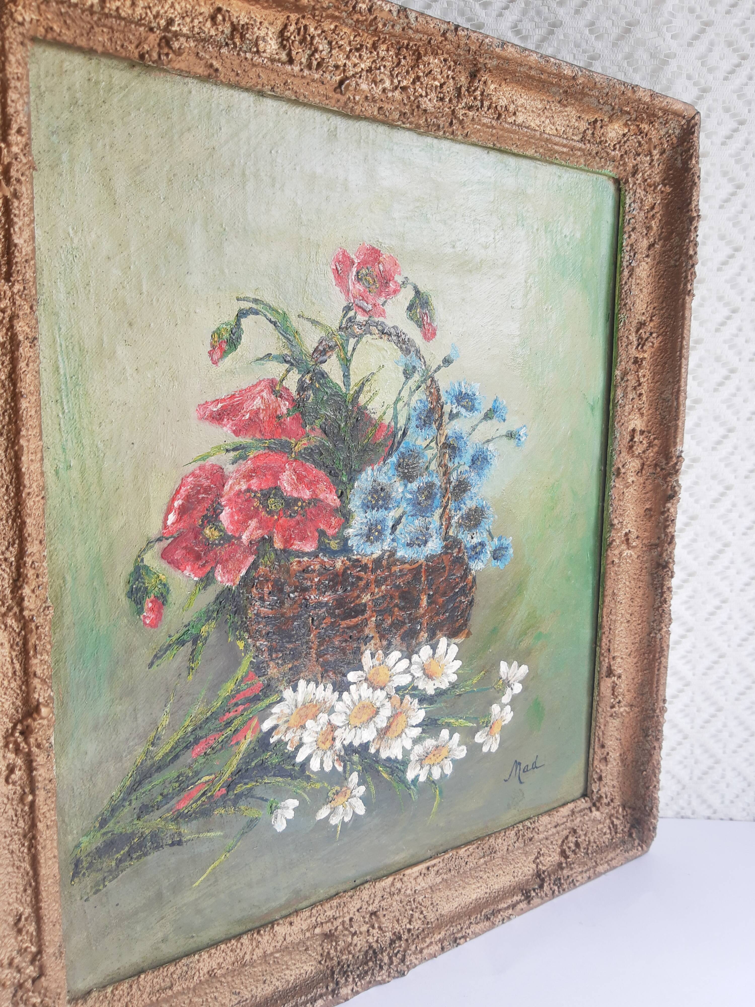 Old vintage flower bouquet painting frame