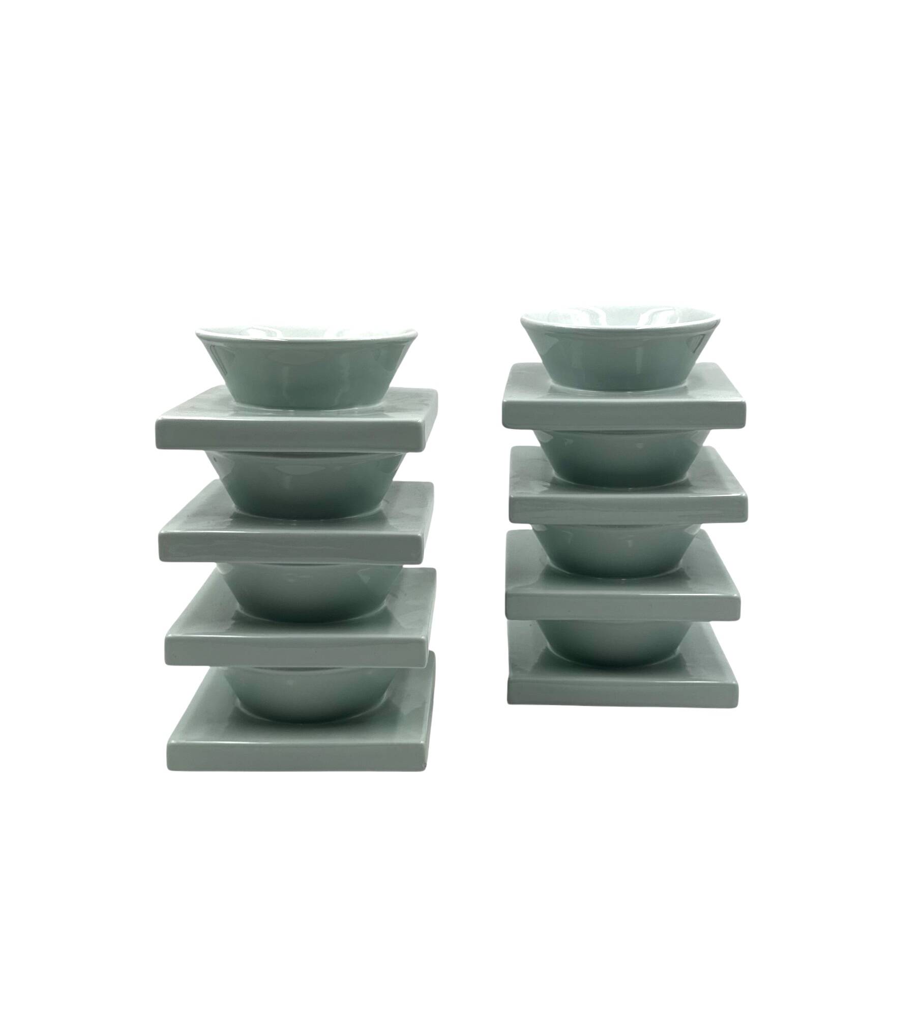 Set of 9 ceramic light blue ceramic bowls, I + I Italy, 1970s