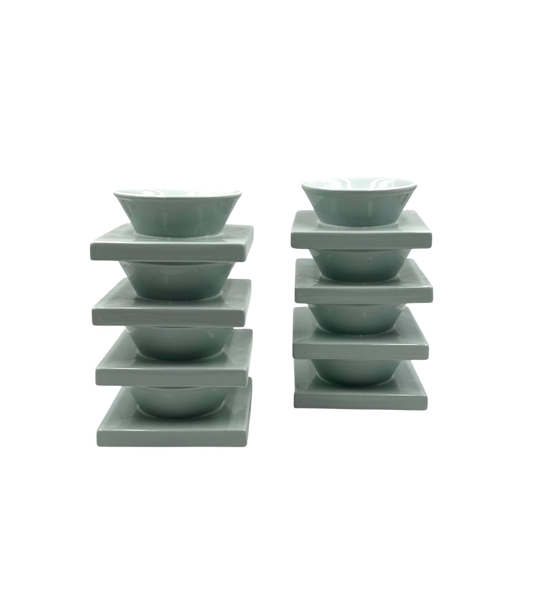 Set of 9 ceramic light blue ceramic bowls, I + I Italy, 1970s