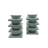 Set of 9 ceramic light blue ceramic bowls, I + I Italy, 1970s