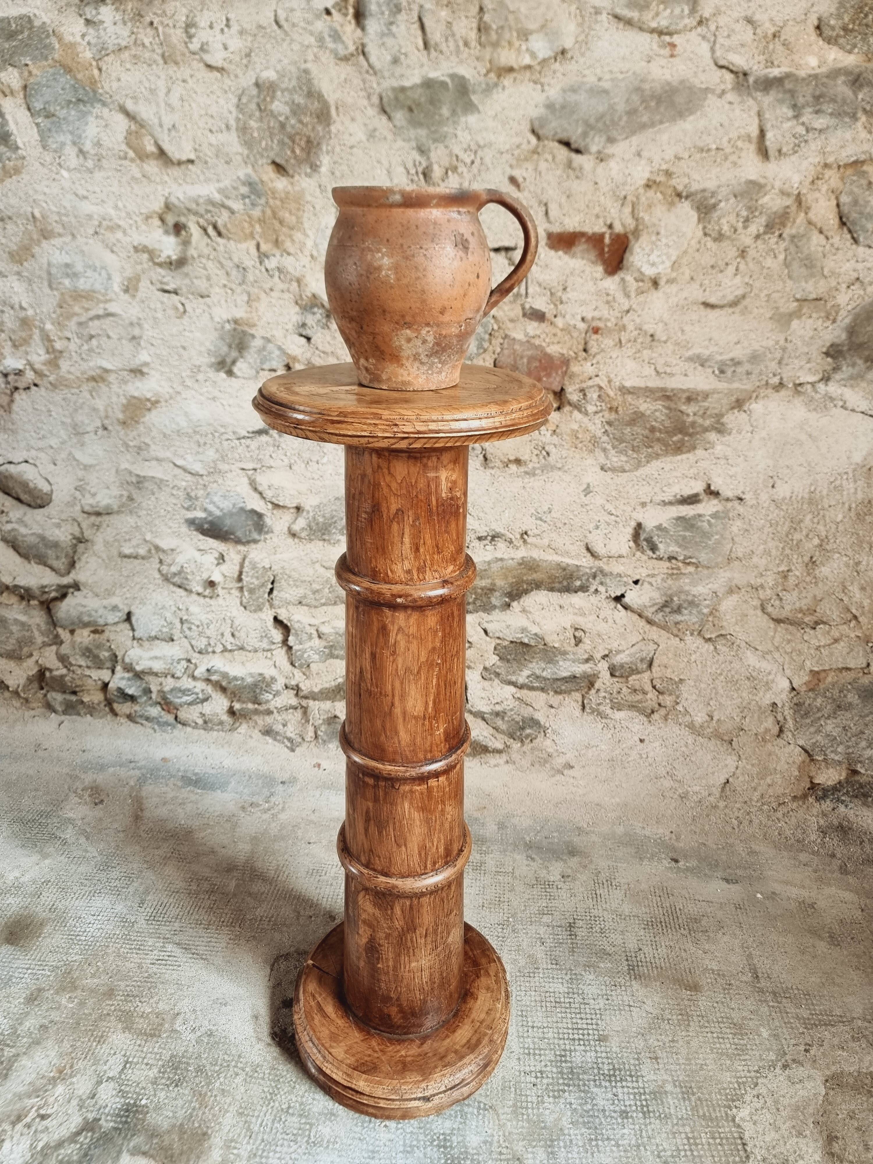 Antique elm side table – French column circa 1900 – Plant stand