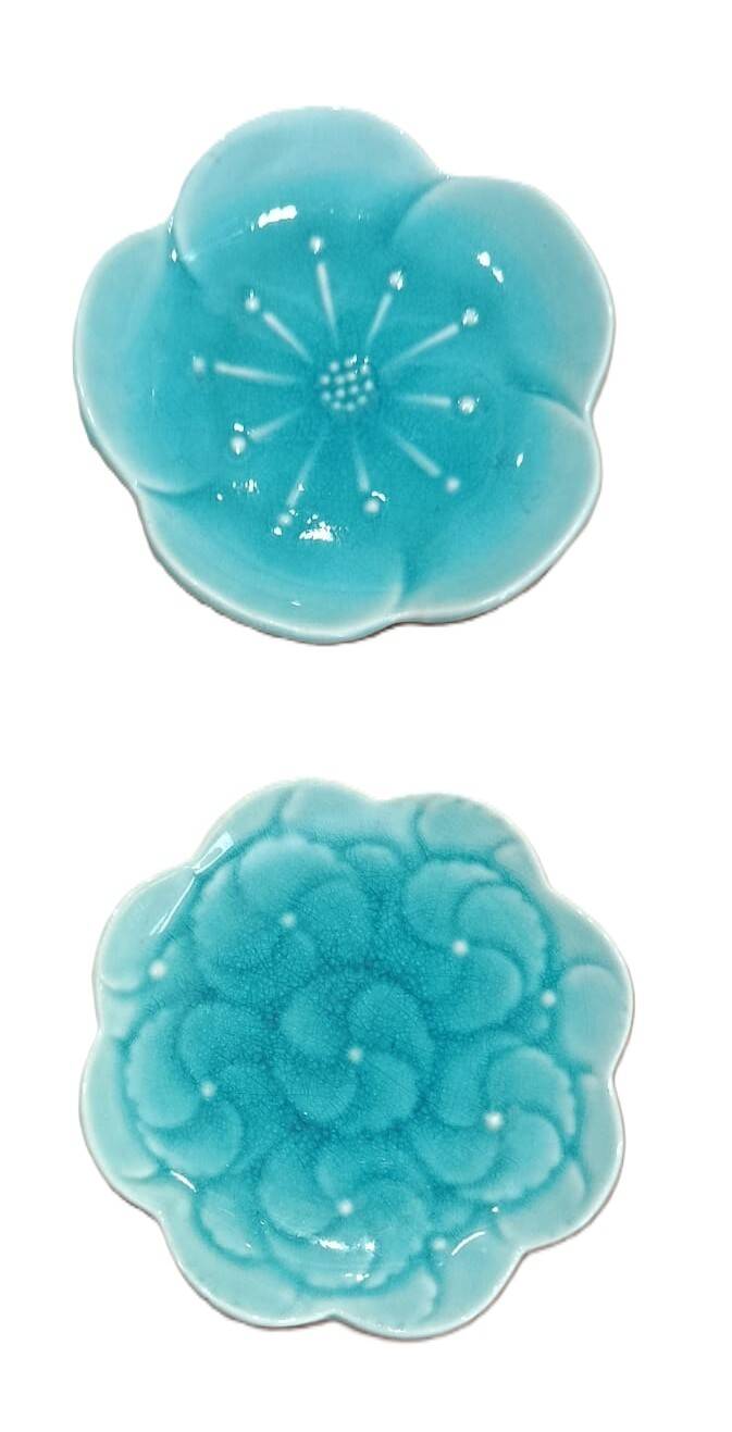 Pair of vintage turquoise flower bowls LBMDJ – 60s/70s
