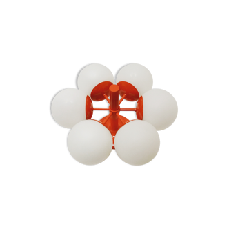 1970s Sputnik flush lamp by Kaiser Leuchten with opline glass shades