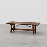 17th Century Spanish Brutalist coffee table in wood and wrought iron