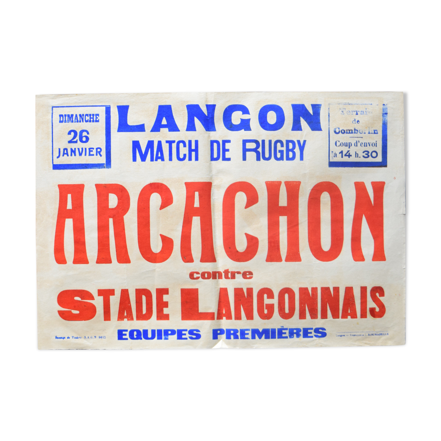 "Rugby Match" poster - City of Langon - 1930s