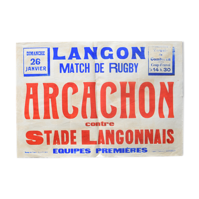 Affiche ''Match de Rugby'' ville de Langon années 1930