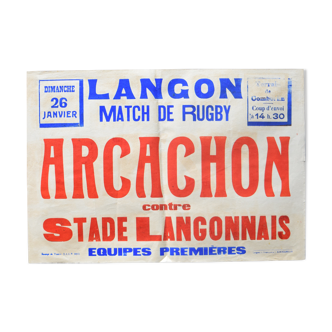 Affiche "Match de Rugby" ville de Langon années 1930