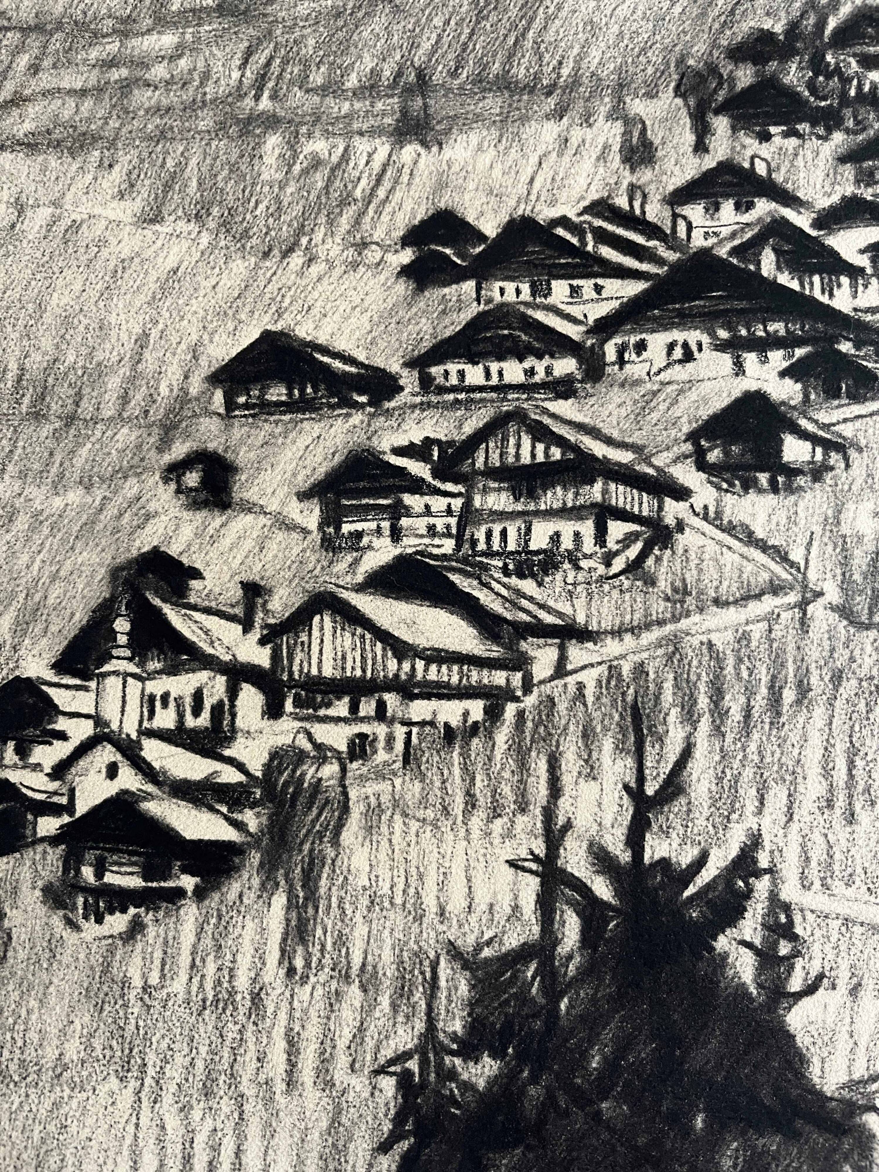 Two paintings denise richier (1896-1983) le boudin, village of beaufortain (73)