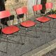 Red Formica table, 4 matching Formica chairs, vintage, 60s.