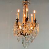 Gilt bronze cage chandelier decorated with cut crystal pendants circa 1900