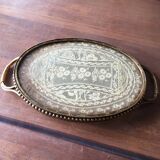 Bronze, brass and embroidery serving tray made in France