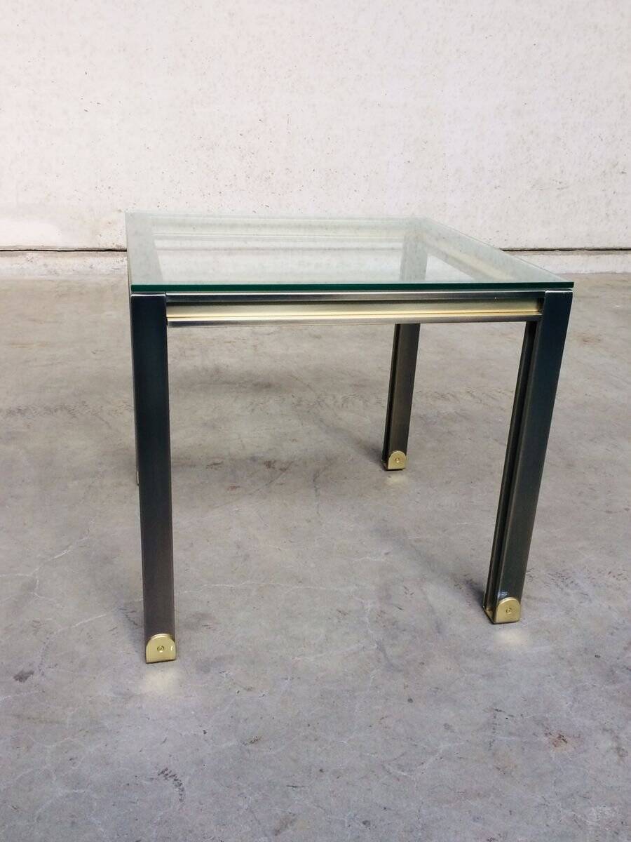 Steel and brass square coffee table, Belgium, 1980s