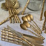 Nickel-plated bronze cutlery set, bamboo style