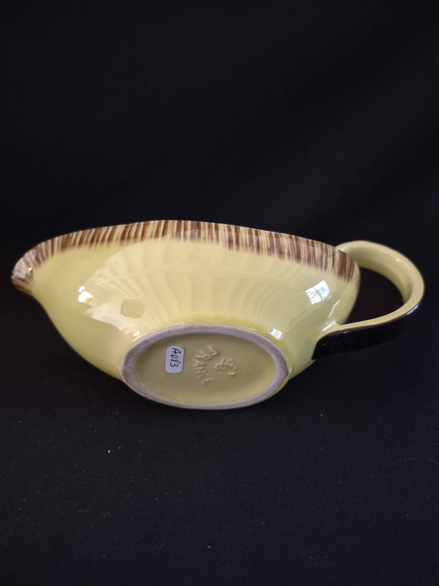 Saucière en faïence de Saint Clément Jaune et marron A083