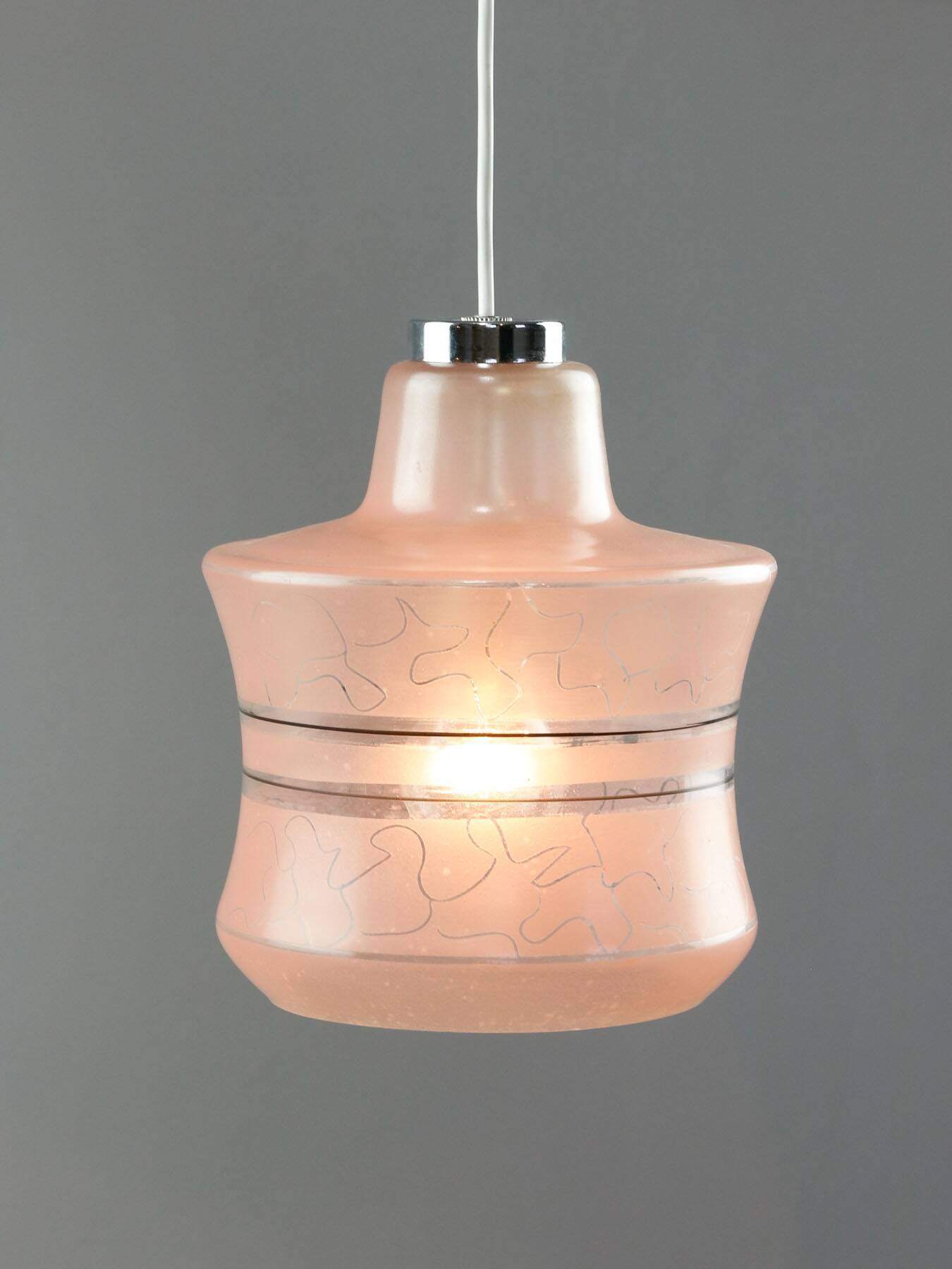 Vintage Italian Chrome and Pink Glass Pendant Lamp