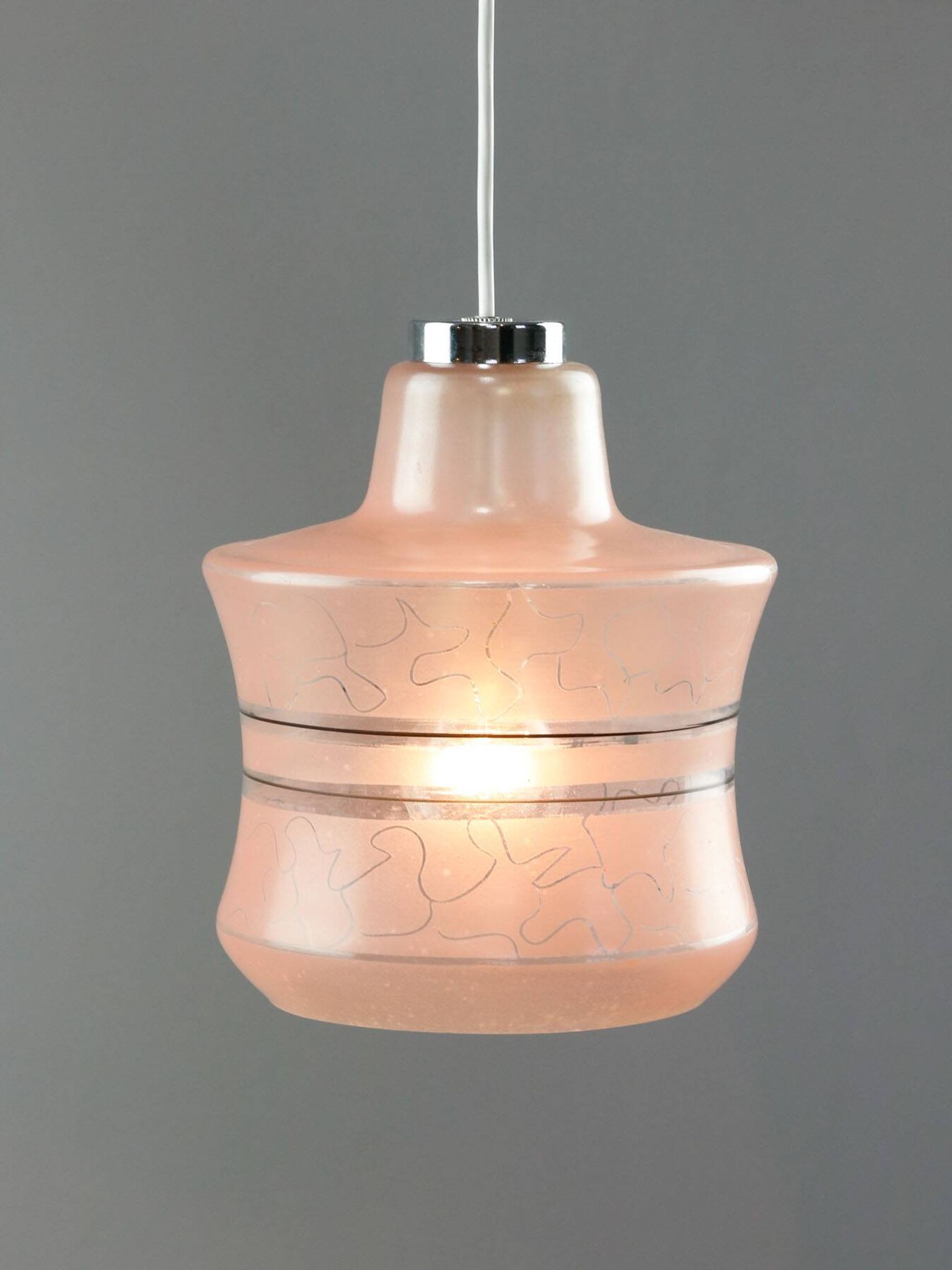 Vintage Italian Chrome and Pink Glass Pendant Lamp