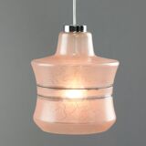 Vintage Italian Chrome and Pink Glass Pendant Lamp