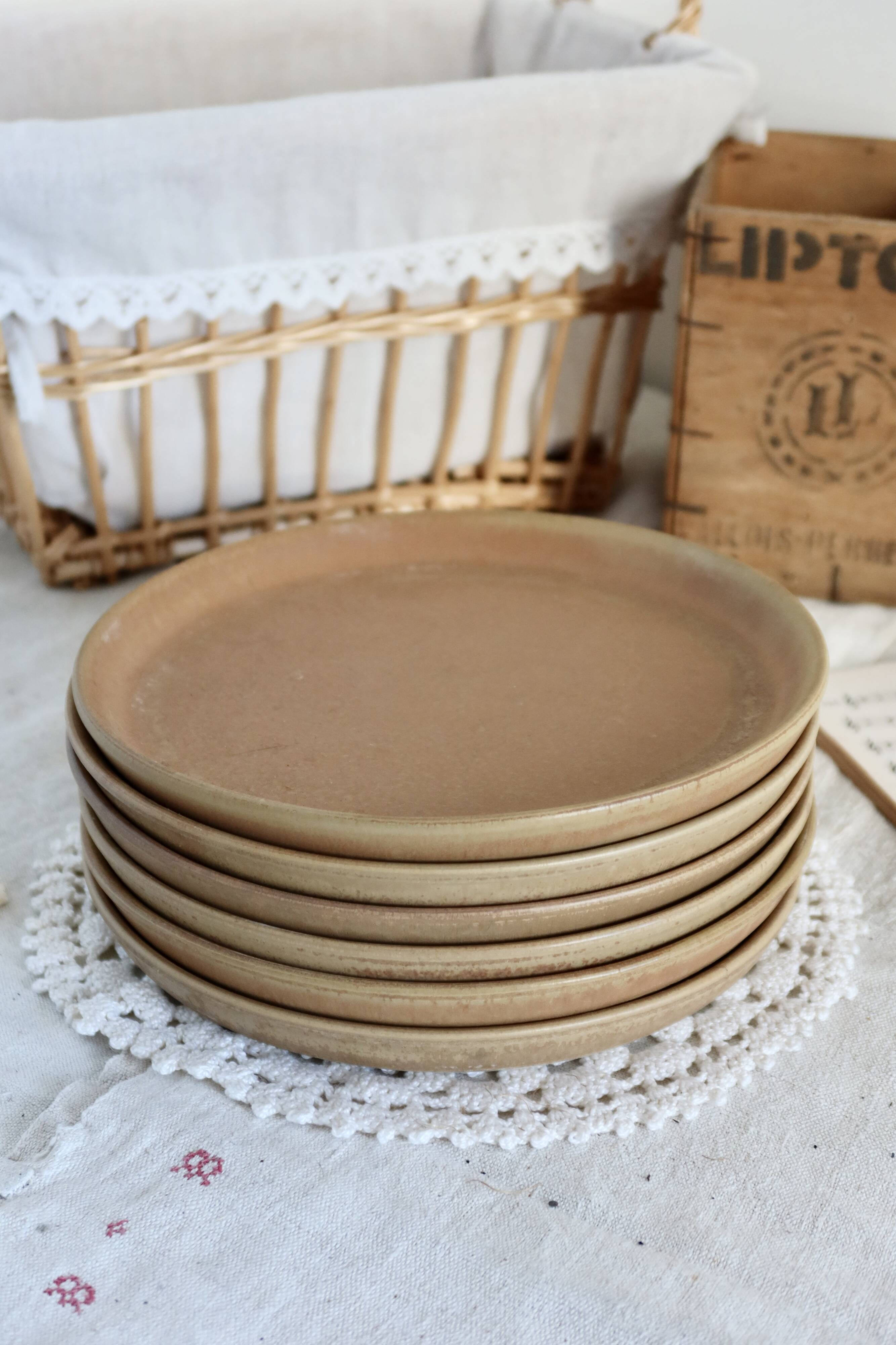 6 vintage stoneware dinner plates