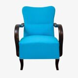 Pair of royal blue Art Deco armchairs in cotton and wood, 1920s.