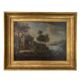 Italian School "Lake landscape, forest animated by figures" oil painting