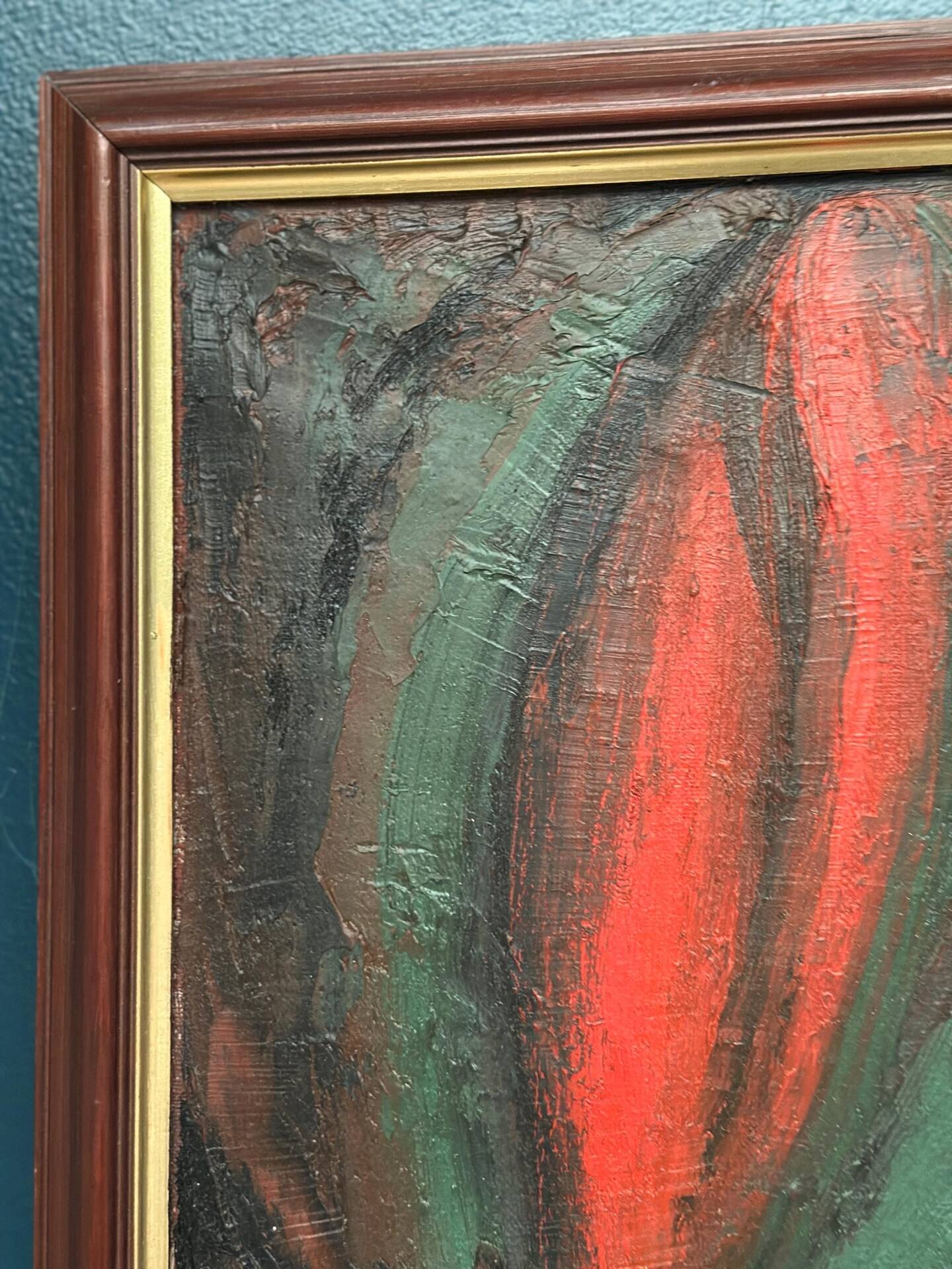 Original Swedish Oil on Canvas – Abstract Expressionist Composition – Vintage & Framed