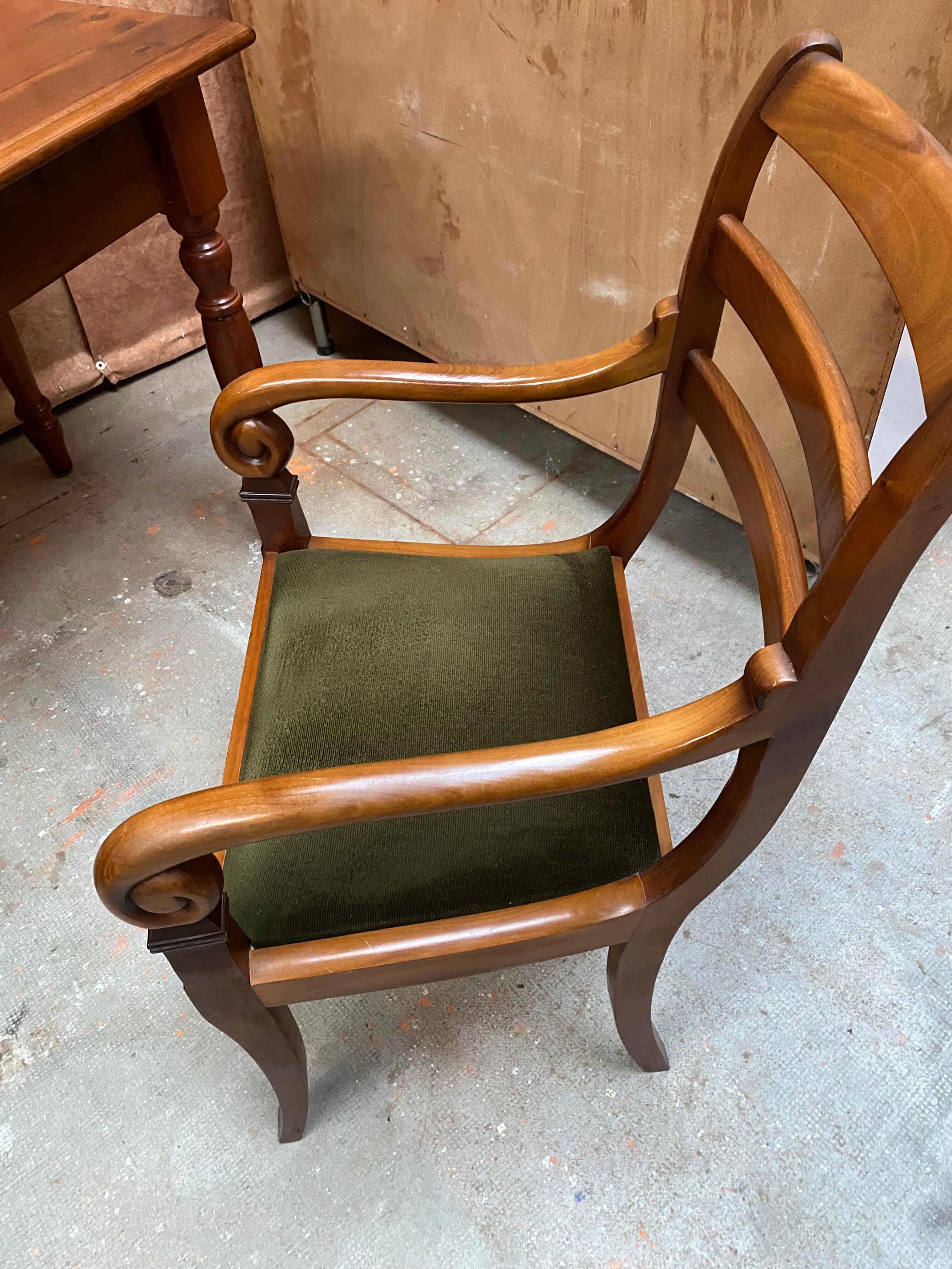 Wood and green velvet office chair