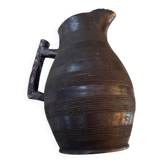 Large antique ceramic pitcher with glazed finish (sculpted stoneware) 1950