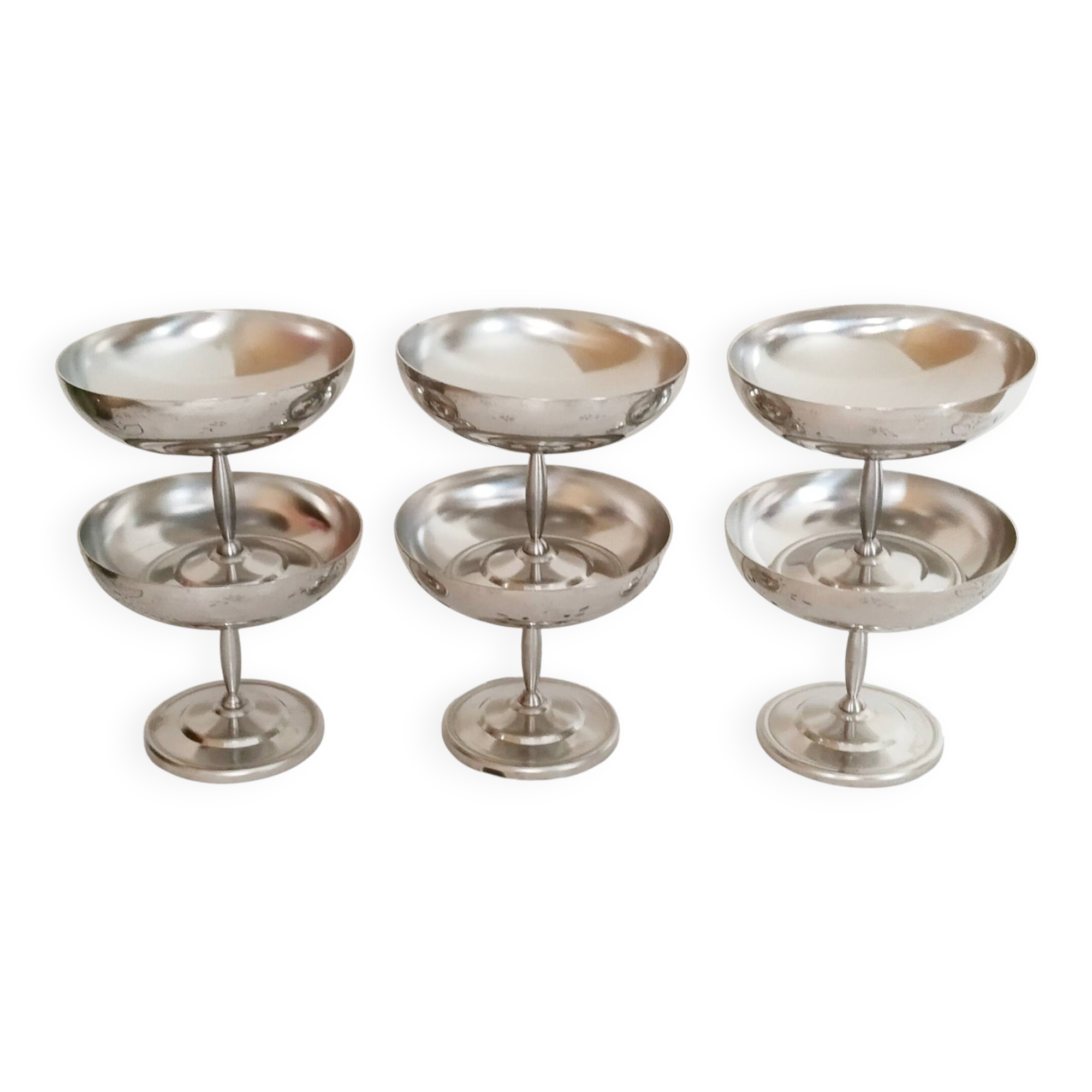 Set of 6 large ice cream cups on foot, in 18/10 stainless steel (ref 6)