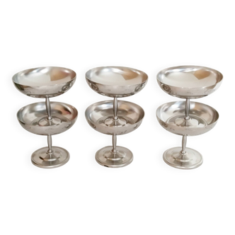 Set of 6 large ice cream cups on foot, in 18/10 stainless steel (ref 6)
