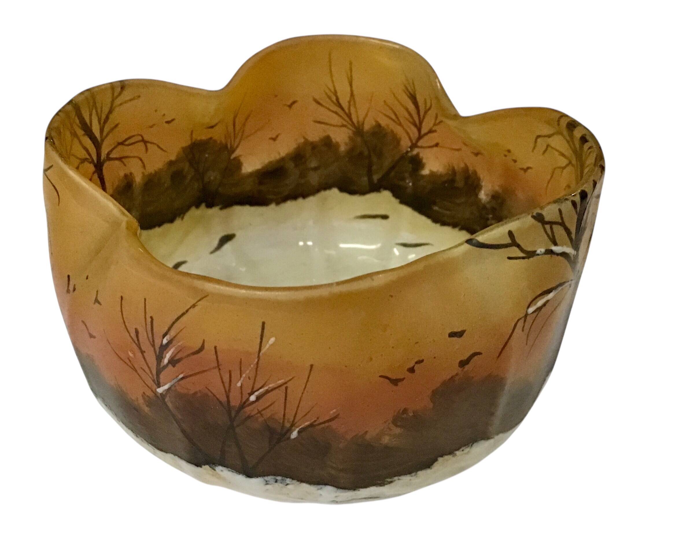 Legras pocket tray signed – enamelled glass Art Nouveau, winter landscape