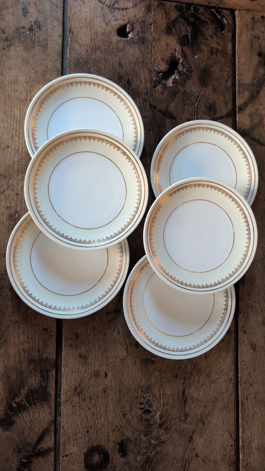 6 dessert plates A. Lanternier Limoges – gold decoration, 1950s