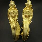 Pair of 19th century Rocaille / Rococo style tiebacks - gilded bronze