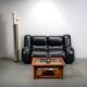 Black leather space age Italian 2 seater sofa
