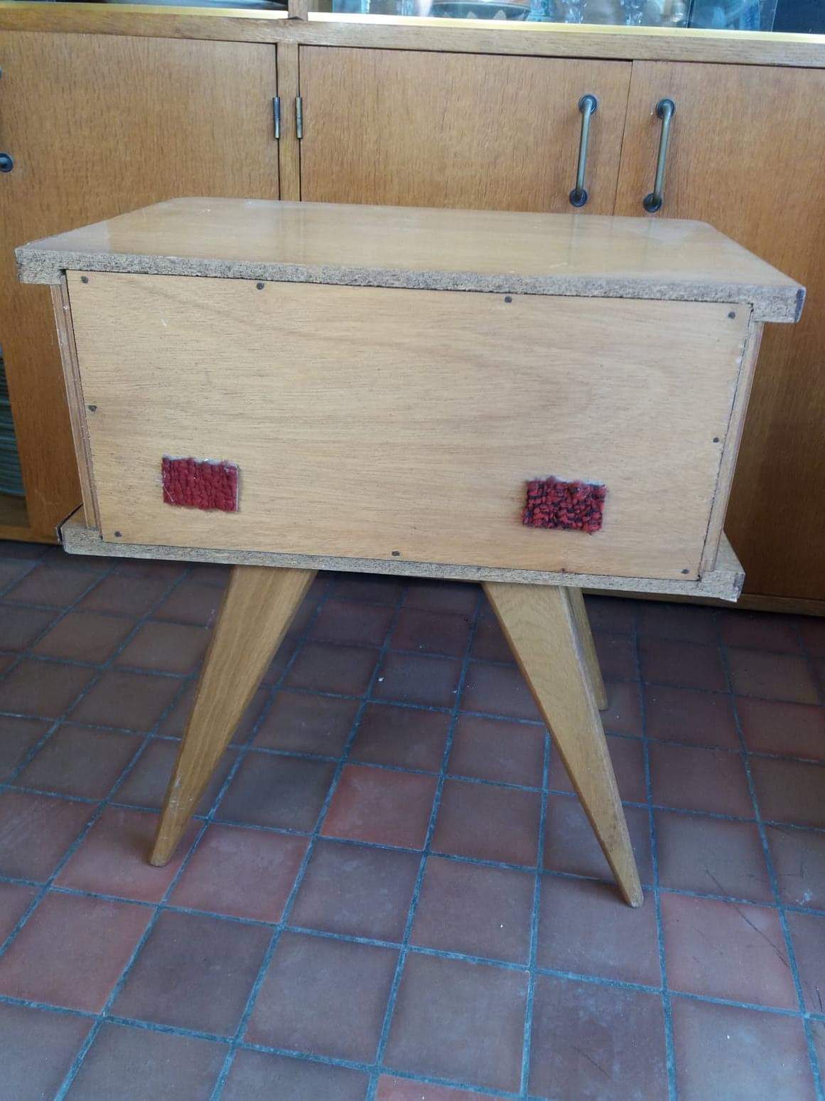 Vintage rattan feet compass bedside table