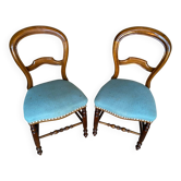 Paire chaise ancienne louis philippe bois + assise tissu bleu vintage