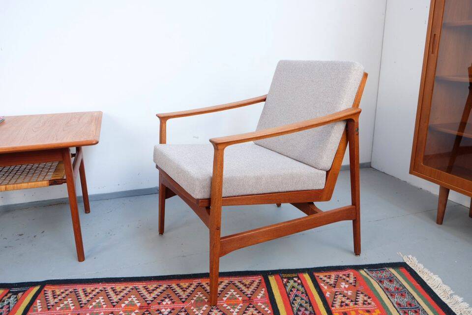 Vintage Thonet teak armchair, retro 1960s–70s style.