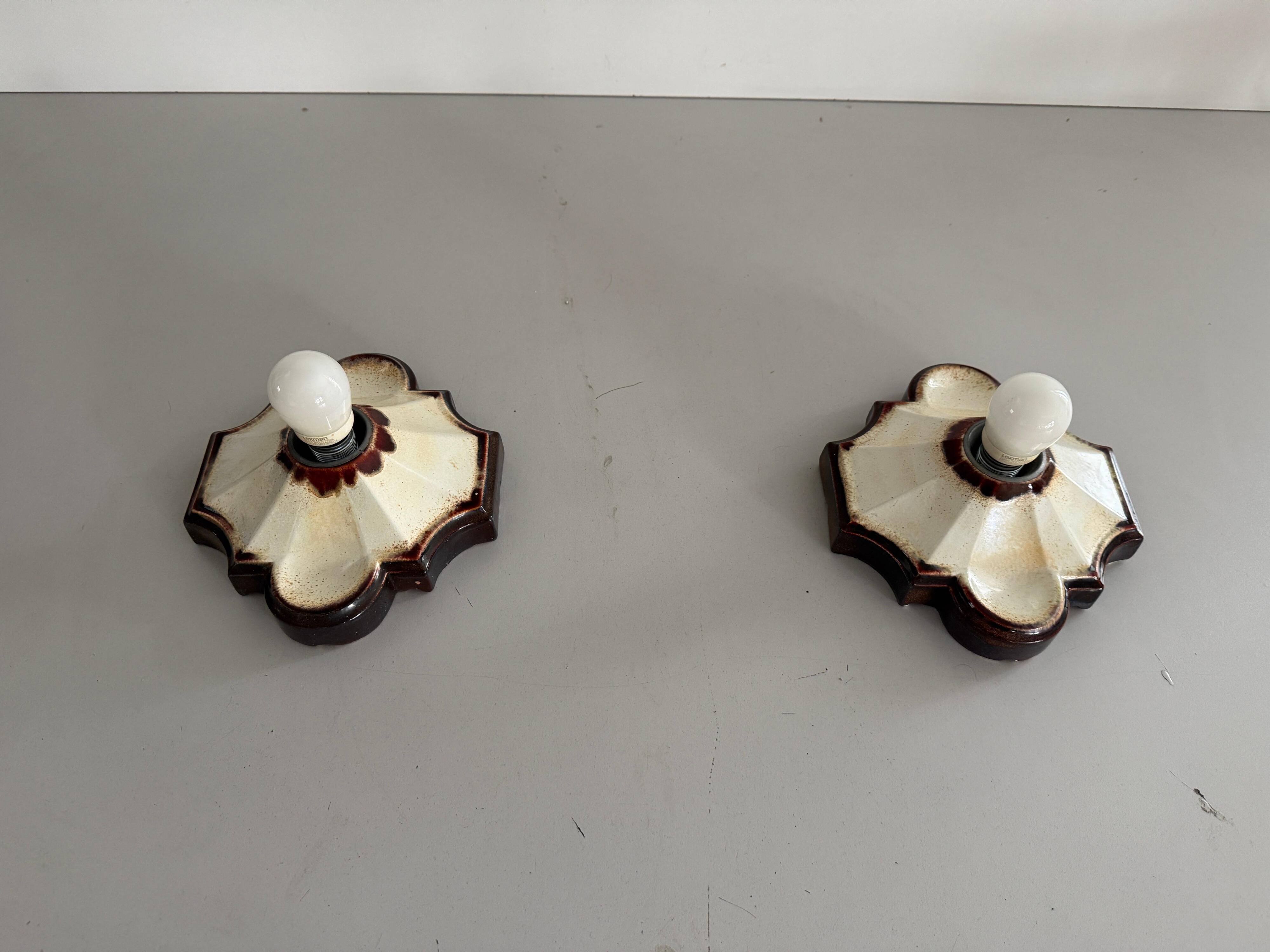 Pair of brown and cream ceramic wall lights by PAN Leuchten, 1970 Germany