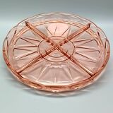 Beautiful pink dish with 4 compartments in vintage pressed glass
