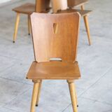Series of four vintage brutalist wooden chairs 1960