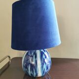 Vintage blue ceramic ball lamp signed