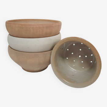 Three XL bowls and old stoneware dish