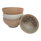 Three XL bowls and old stoneware dish