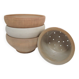 Three XL bowls and old stoneware dish