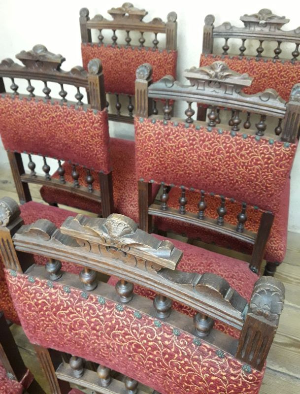 Series of 6 reupholstered Renaissance style chairs