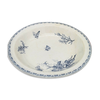 Flat round hollow earthenware Sarreguemines model Carmen butterfly