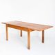 Extendable table and 4 chairs set with a rationalist design in solid elm wood. France, 70's